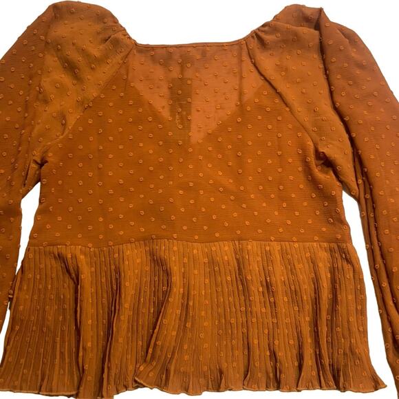 NWT Lulus Rust Orange Swiss Dot Ruffled Long Sleeve Top Size XS - Picture 9 of 9